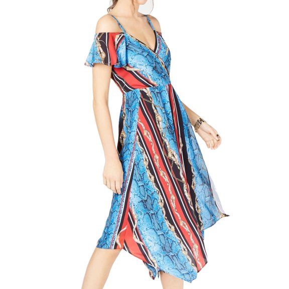 Womens Midi Dress Red Chain Snake Print Cold-Shoulder 18