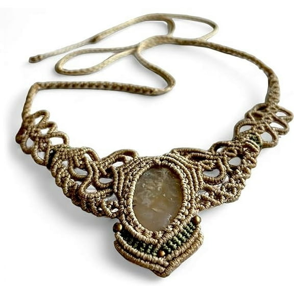 AYANA Solar Quartz Handmade Macrame Necklace for Women | Adjustable Healing Crystal Pendant | Eco-Friendly, Handcrafted Macramé Jewelry with Ethically Sourced Gemstone | Women's Ethnic Boho Jewelry