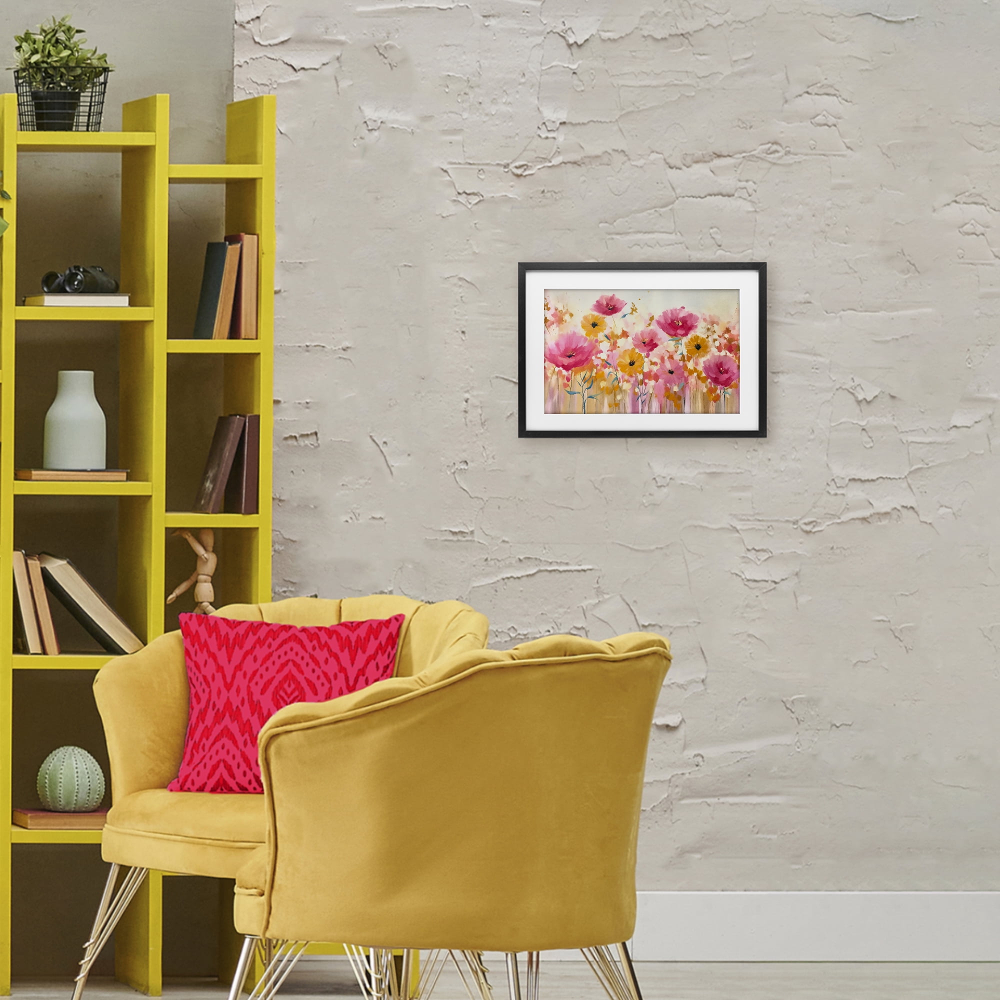 Stupell Industries Blooming Whimsy Pink & Yellow Black Framed Print Under Glass, design by Andrea Haase