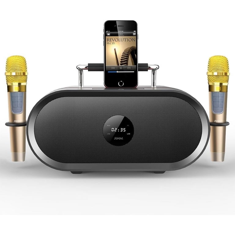 RHM K666PLUS Karaoke Machine with RGB Lights, 2 Wireless Mics