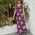 thumbnail image 6 of Purple Bright Mardi Gras - Fleur De Lis Dress Fashion Boho Beach Long Dresses Female Party Printed Maxi Dress, 6 of 9