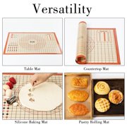 Silicone Pastry Mat with Measurements, RUK Large Thick Non Stick Silicone Baking Fondant Mat Counter Mat, Dough Rolling Mat Pie Crust, Pizza and Cookies, Premium Kneading Mat (20 x 28Inch)