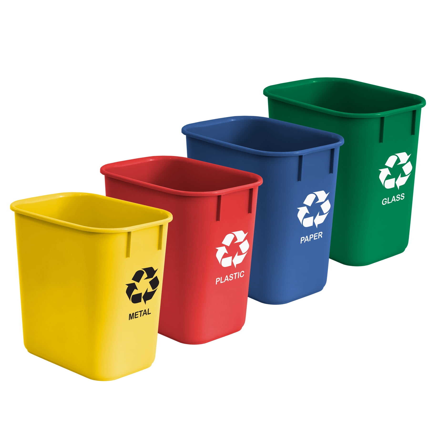 Color-Coded Plastic Recycling Wastebasket Set, 13 Quart