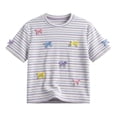 thumbnail image 6 of Vornjynx Girls Cotton T-Shirt Strip Print Crew Neck Trendy Bowknot Casual Summer Cute Tee Purple Size 5-6, 6 of 10