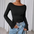 thumbnail image 2 of Long Sleeve Shirts for Women Boat Neck Bell Sleeve Ribbed Ruched Long Sleeve Tops Casual Chic Clothes Womens Sweatshirt Black Xl, 2 of 4