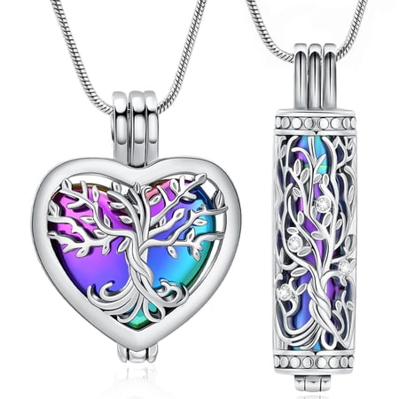 Tree of Life Urn Necklace for Ashes Cremation Jewelry with Hollow Vial Cylinder Keepsake Memorial Lockets Ashes Holder for Women Men Pet