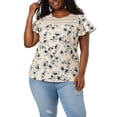 thumbnail image 2 of Women's Plus Size Top Floral Lace Panel Keyhole Back Flare Sleeve Blouse Beige 4X, 2 of 7
