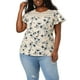 thumbnail image 2 of Women's Plus Size Top Floral Lace Panel Keyhole Back Flare Sleeve Blouse Beige 2X, 2 of 7