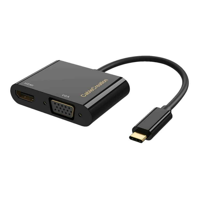buste rille Mægtig CableCreation USB C to HDMI + VGA adapter, USB 3.1 Type C to VGA HDMI 4K  Splitter, Dual HDMI VGA Hub Plug and Play for Laptop / Cellphone/ Tablet  that Support Thunderbolt 3 - Walmart.com