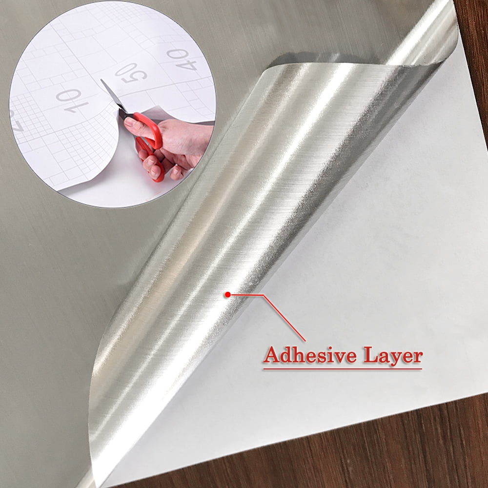 Yenhome Silver Wallpaper 24" x 120" Stainless Steel Wallpaper Waterproof Appliance Wrap for Refrigerator Dishwasher Shelf Liner Adhesive Decorative Brushed Nickel Contact Paper Kitchen Cabinet Cover