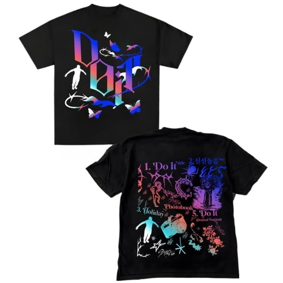 Retro Stray Kids SKZ DO IT Tracklist Merch Cotton T-shirt – Unisex Short Sleeve Members Graphic Tee, Streetwear Outfit for STAY Fan Support