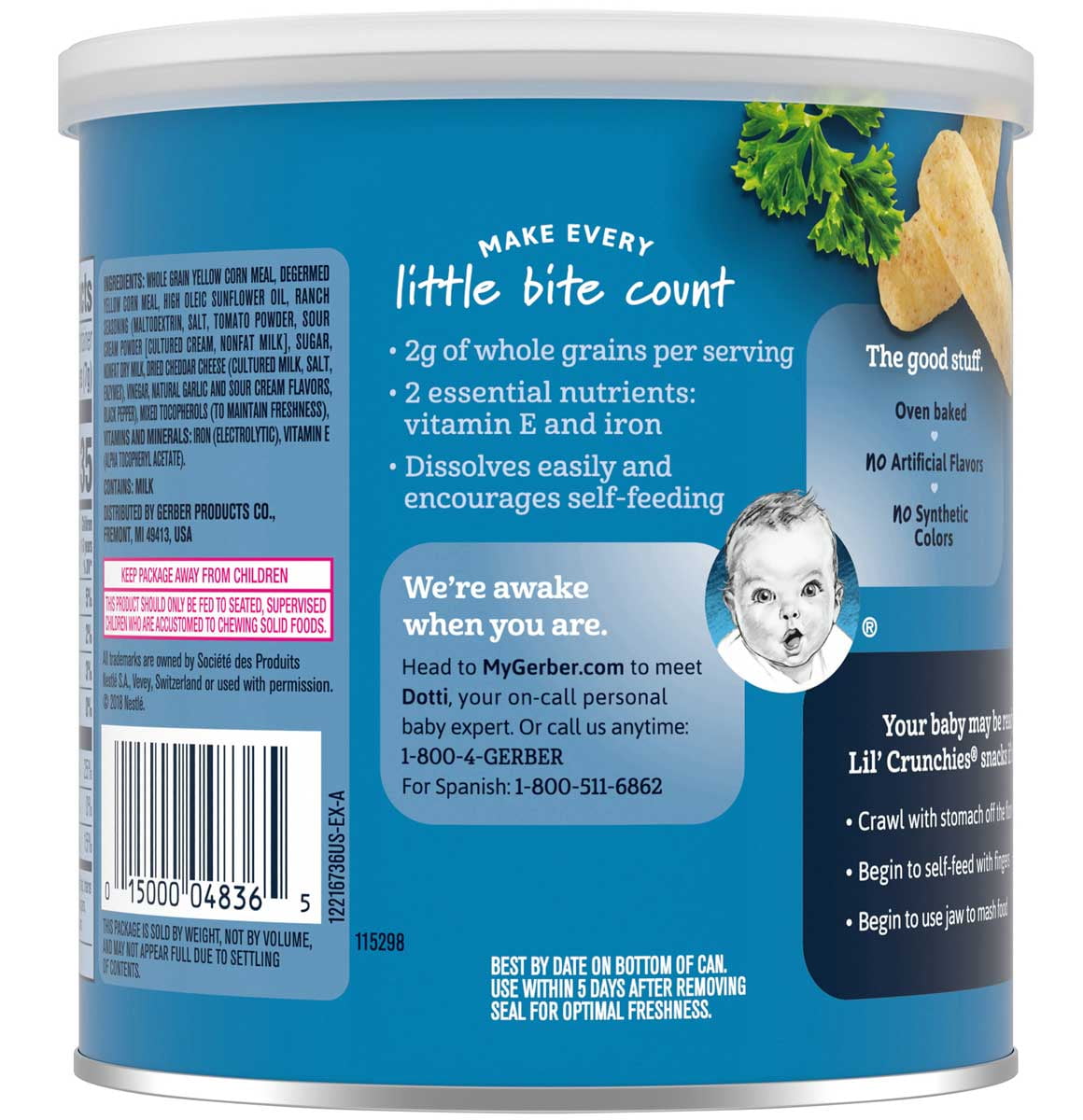 Gerber Graduates Lil' Crunchies,  Ranch, 1.48 oz, 6-Pack