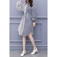 thumbnail image 1 of 2022 Women Blue StripedLong Sleeve neck Basic Dresses Button Split Pleated DressXXL Gao Jinjia LED, 1 of 2