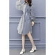 thumbnail image 1 of 2022 Women Blue StripedLong Sleeve neck Basic Dresses Button Split Pleated DressS Gao Jinjia LED, 1 of 2