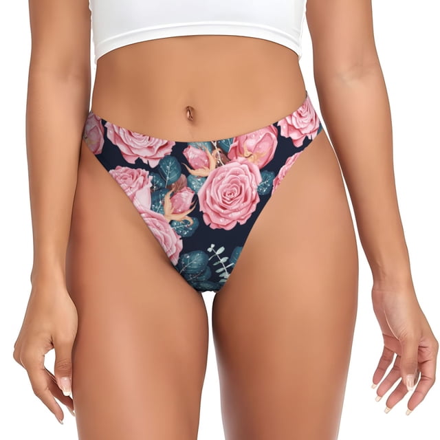 Fotbe Rose Flowers Tanga Sin Costuras para Mujer con Estampado – Panties Invisibles, Transpirables y Cómodos para Uso Diario-Medium