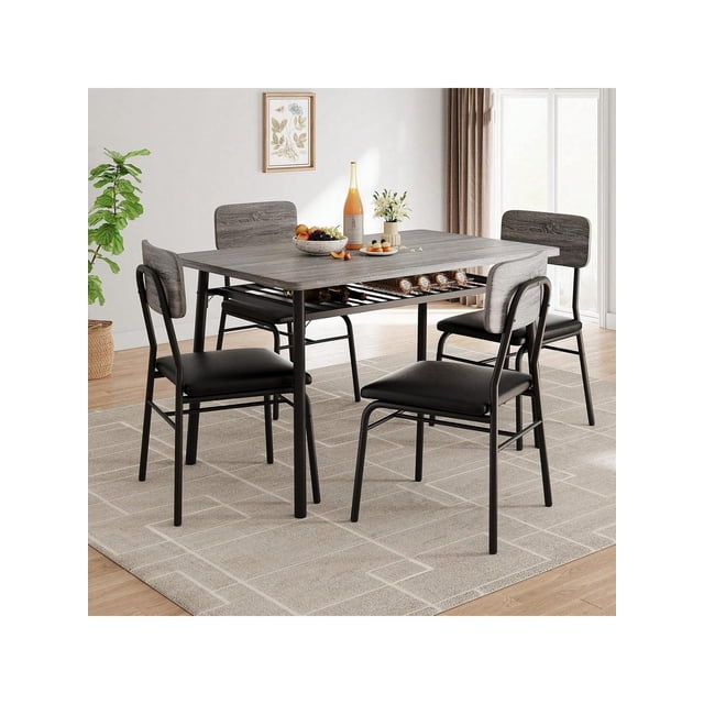 4-piece dining mesa set con almacenamiento rack 5-piece kitchen set featuring a wood tabletop 4 forrado sillas y a heavy-duty metal frame para small space apartments