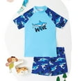 thumbnail image 3 of Toddler Boys Bathing Suit Cartoon Short Sleeve Quick Dry Swim Shirt and Swim Trunks for Boys 2 Piece UPF 50+ Set,Blue,7Y, 3 of 5