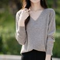 thumbnail image 3 of Fmbrln Womens Solid Basic Knitted Sweaters Fall Winter Fashion Long Sleeve V Neck Sweaters Tops Casual Loose Comfy Pullover Sweaters Gray L, 3 of 5