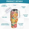 thumbnail image 3 of Gobelet de 40 oz avec Poignée, Couvercle et Paille, Gobelet d'Eau Isolé, Tasse d'Eau en Acier Inoxydable, Tasse Bouteille Réutilisable, Compatible avec Porte-Gobelet, Fleurs Orange Groovy, 3 of 6