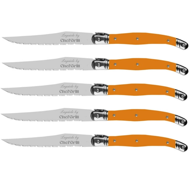 Cuchillo Alto Temple LaguioleOrange 5 pzas 23 cm Naranja Acero Inoxidable Cuchillo para carne.