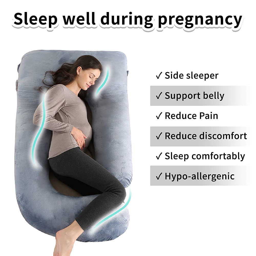 60-inch J-Shaped Pregnancy Pillow, Full Body Maternity Pillow for Side Sleepers, Soft Velvet Removable Washable Cover, Back Hip Leg Support,Purple