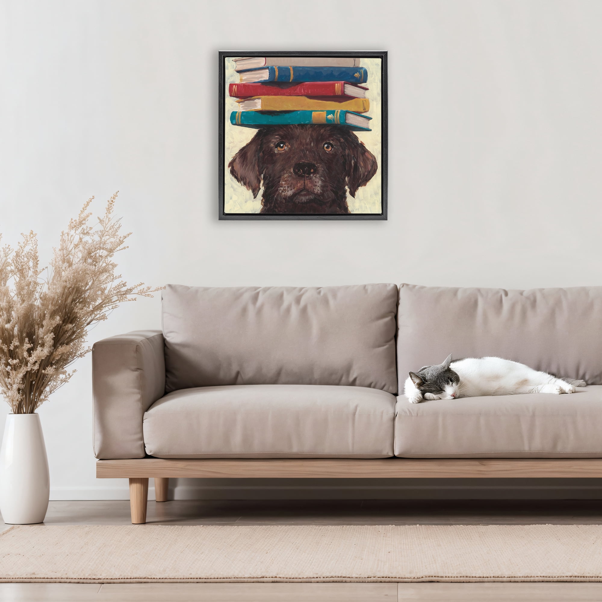 Stupell Industries Studious Abby Dog Black Framed Floater Canvas Wall Art, design by Studio Bautista