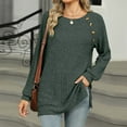 thumbnail image 5 of ATOYSOY Casual Ribbed Loose Knitted Shirts for Women Long Sleeve Sweatshirts Round Neck Button Pullovers Outwear Fall Solid Color Tops Side Split Trendy Green L, 5 of 7