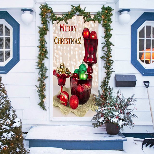 Tenture de Rideau de Porte de Fête de Noël Festive pour Rassemblements des Fêtes et Couverture d'Entrée Intérieure Saisonnière, Porte d'Entrée Distinctive
