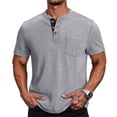 thumbnail image 2 of Men's Henley Shirts Short Sleeve Button Cotton Tee with Chest Pocket, Casual Summer Lightweight Classic T-Shirt Tops ,S,Light Gray, 2 of 6