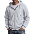 thumbnail image 3 of Hearthz Mens Flannel Hoodie Oversized Full Zip Up Mens Sweatshirt Hoodie Drawstring Fall Winter Warm Hoodie Jacket Men Light Gray XXL, 3 of 8