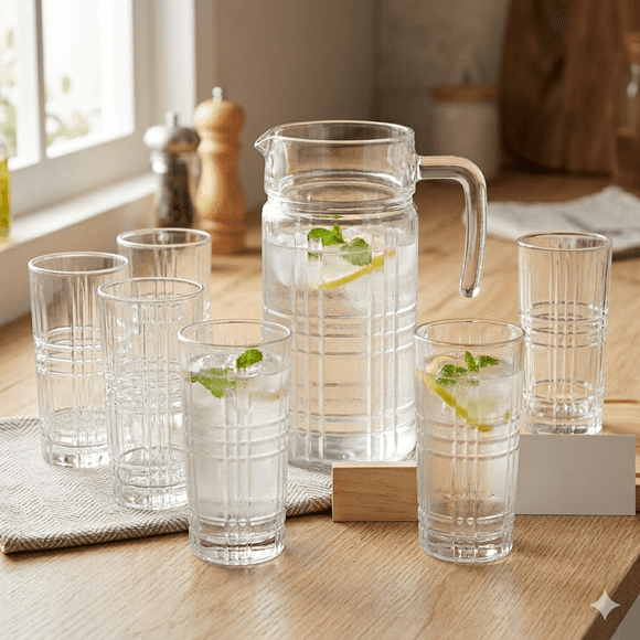 Juego de Cristalería París 7 Piezas Jarra 1.8 L y 6 Vasos