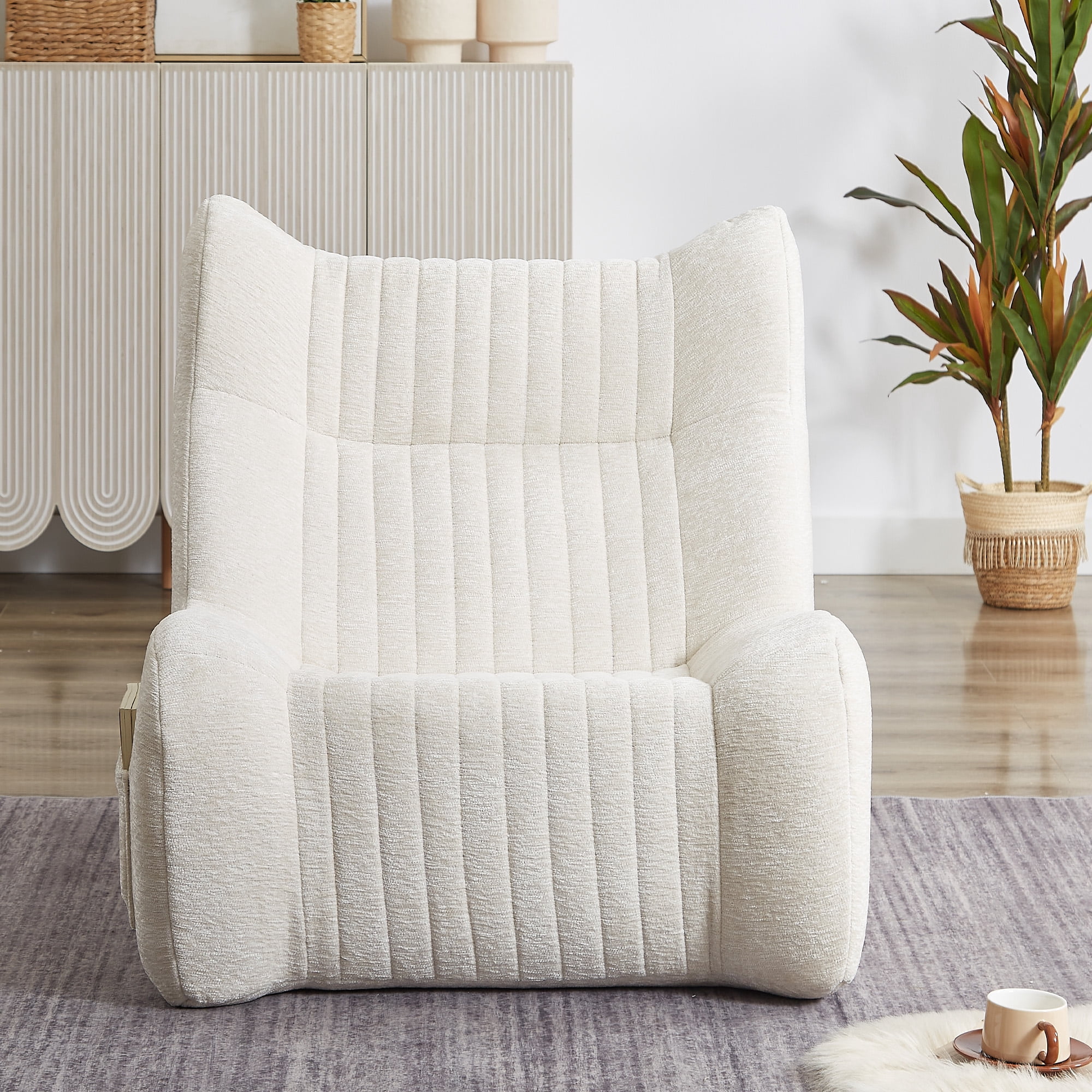 Kosynda Bean Bag Chair for Adults, Giant Memory Foam Bean Bag Couch with High-Resilience Foam and Armrests, Lounge Floor Sofa for Living Room, Bedroom, White