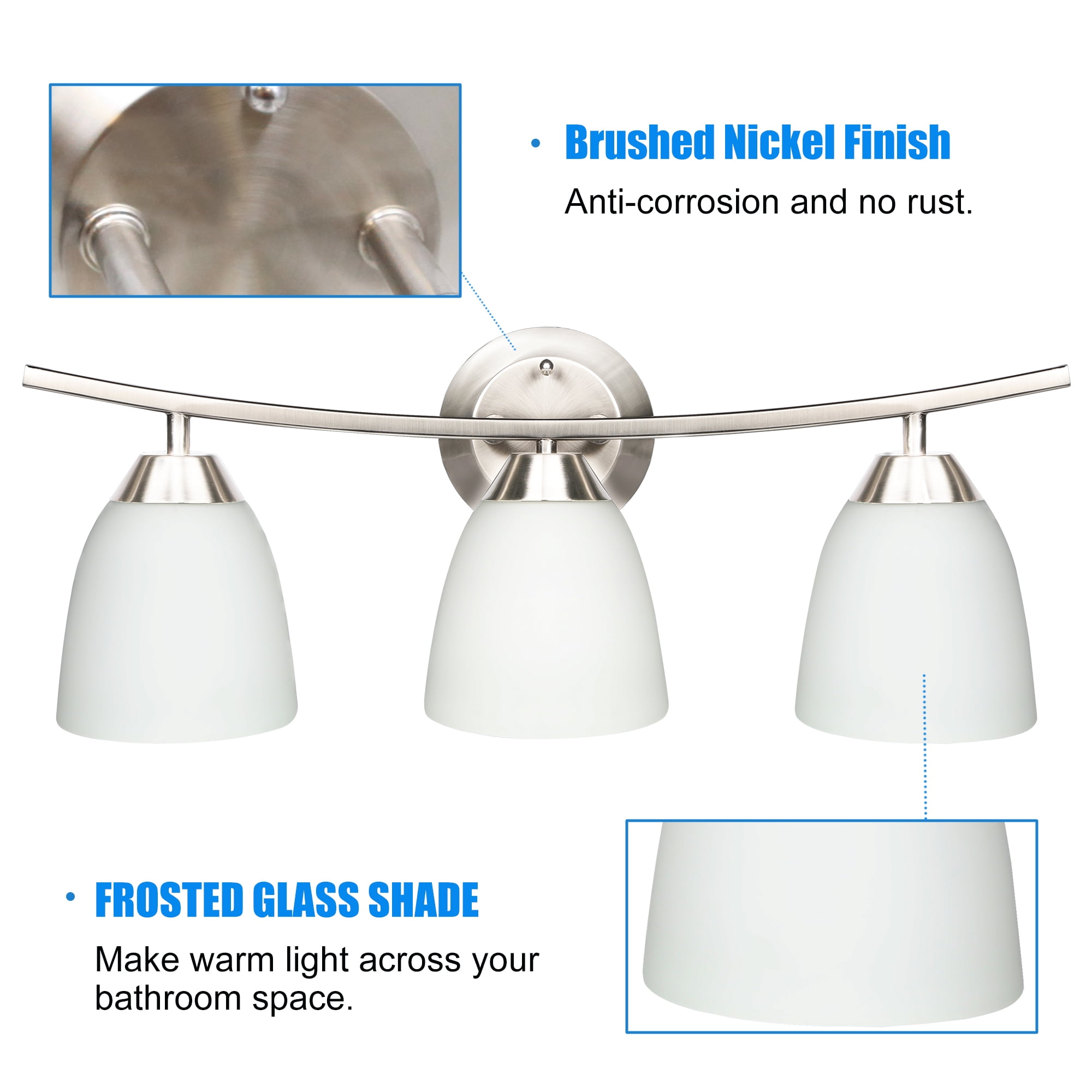 MingBright 3-Light Vanity Light, 22-Inch Wall Sconce Lighting with White Glass Shade, Modern Bathroom Light Fixture for Mirror, Bathroom, Hotel