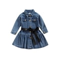 thumbnail image 2 of Diconna Robe Bébé Fille Printemps Automne 2-7 Ans Manches Longues denim Col à Revers Boutons Taille Haute Cordons de Serrage Ample Décontractée Soirée Midi Vêtements, 2 of 7