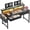 Black, variant on Office Computer Desk with LED Lights & 2 Fabric Drawers, Gaming Desk with Side Pocket & Ergonomic Monitor Stand, Small Space Study Writing Table with Anti-Tip Design