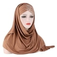 thumbnail image 1 of Forehead Cross Wrap Scarf Cap Solid Color Sequins Hijabs Muslim Women Turban Cap, 1 of 3