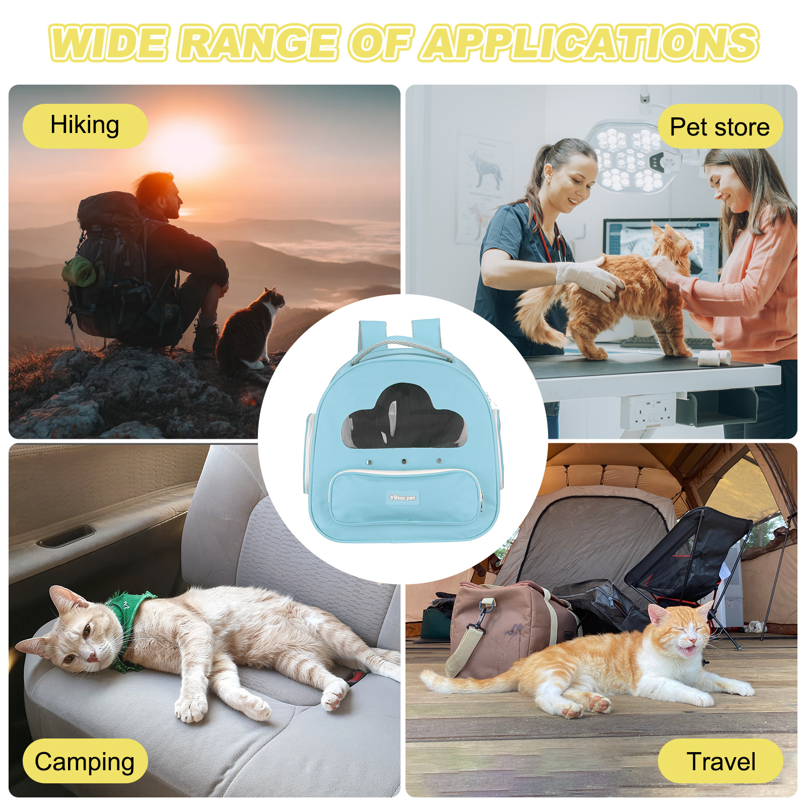 Cat Backpack Carrier, Large Space & Breathable, Pet Hiking Travel Backpack for Cats Blue