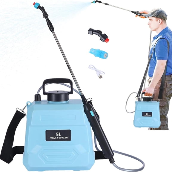 Electric Garden Sprayer, 5L Rechargeable Plant Mister with Adjustable Nozzle & 36" Telescopic Wand, Adjustable Strap for Lawn, Patio, Outdoor Cleaning T (Blue)