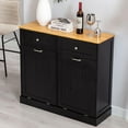 thumbnail image 2 of Hlivelood Double Trash Cabinet Tilt Out 20 Gallon, Pet Proof Kitchen Trash Cabinet Laundry Hamper with Cutting Board, Wood Garbage Recycling Station Hideaway Trash Holder Drawers, 2 of 6