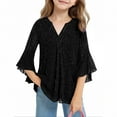 thumbnail image 2 of CQONEPT Girls Sequin Top Sparkly Dress Shirts 3/4 Ruffle Sleeve Blouses Casual Fashion V Neck Mesh Tunics Tops Black 130, 2 of 7