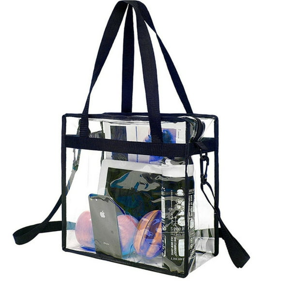 Clear Tote Bag Stadium Approved - Handles, Shoulder Strap, Zipper ClosureClear Tote Bag Stadium, Adjustable Shoulder Strap and Zippered Top, Stadium Security Travel & Gym Clear Bag