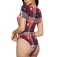 thumbnail image 3 of Fotbe Heart Plaid Women's Crew Neck Short Sleeves Bodysuit Tops Round Neck Slim Sleeveless Soft Comfortable Basic-Medium, 3 of 9