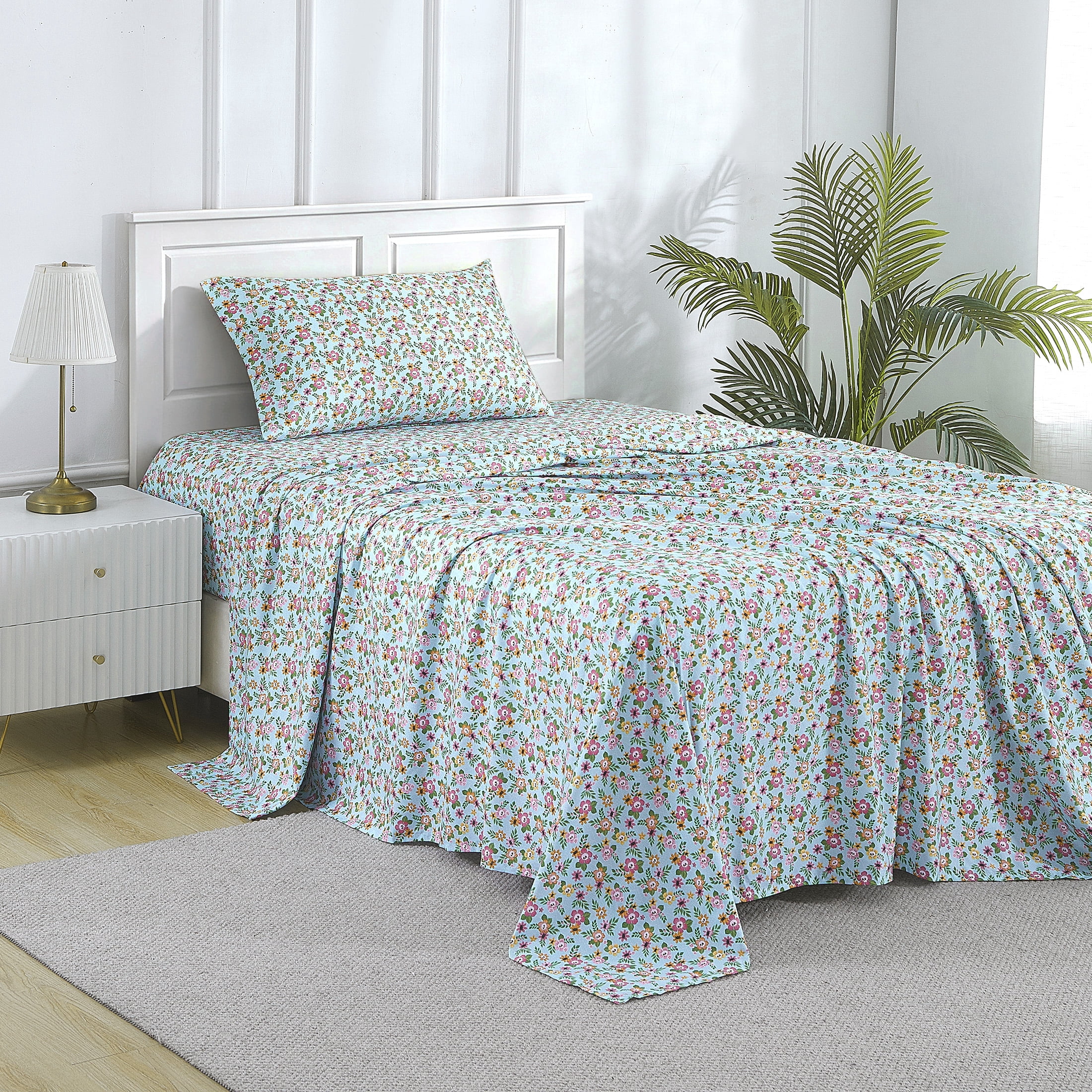 Summerween Soft Microfiber Sheet Set, Floral Skulls, Twin-XL
