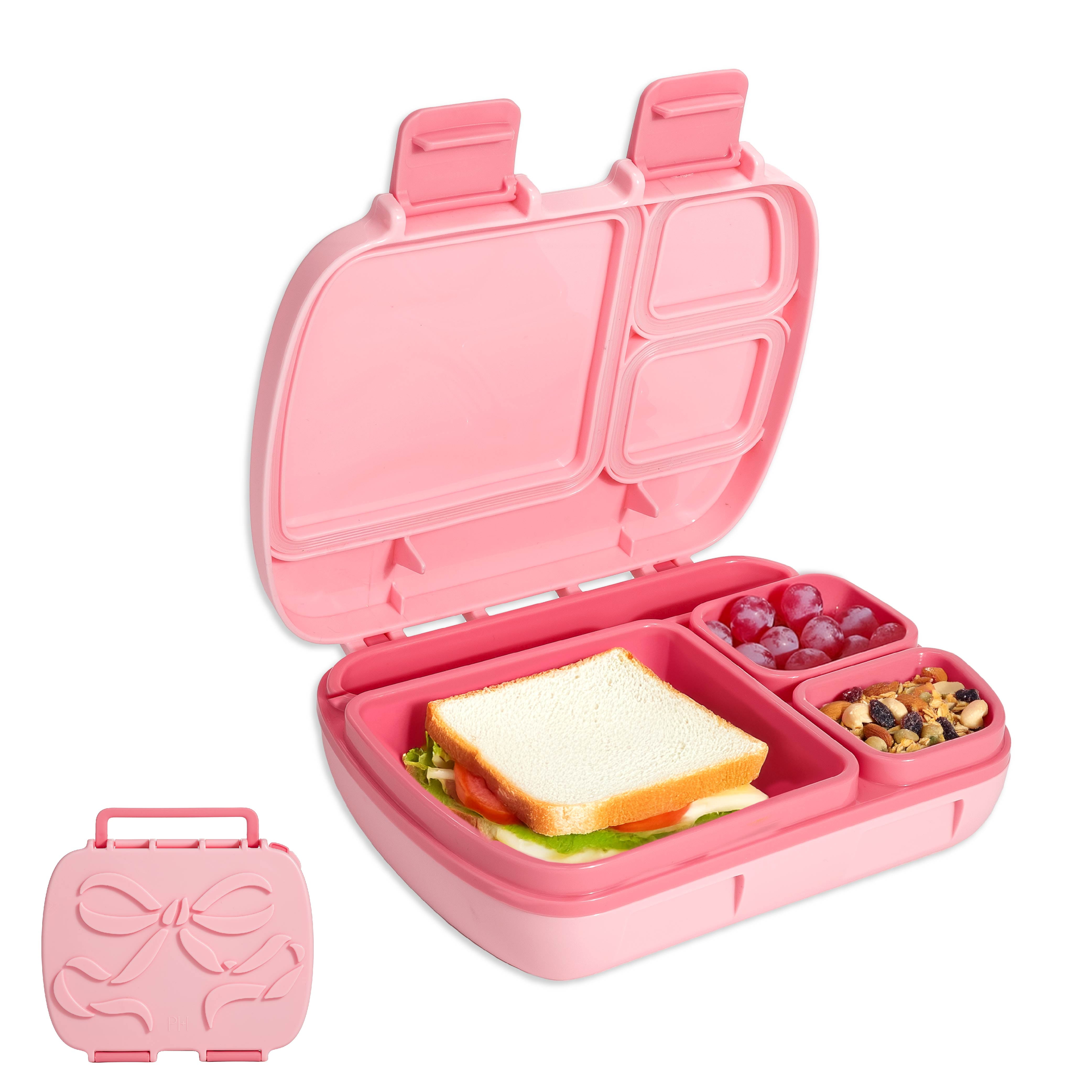 Paris Hilton Bento-Style Lunch Box, 4 Compartments, Built-In Phone Stand, Removable Tray, Bow Design Lid, Pink