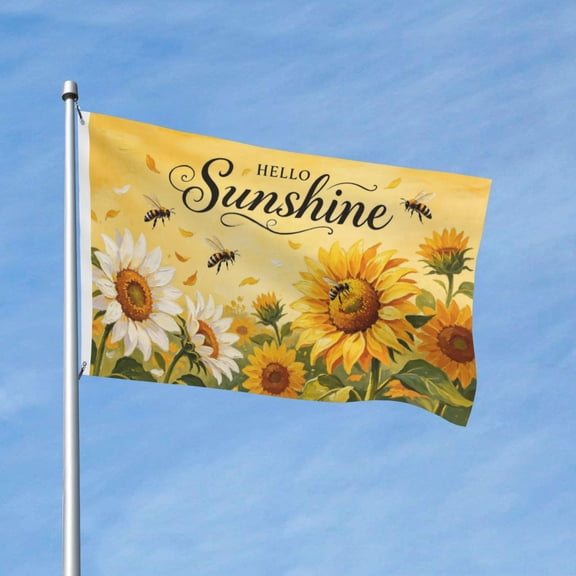 Summer Floral Sunflower Garden Flags for Outside 3x5 Ft Large House Flag Double Sided Hello Sunshine Bee Flags Housewarming Gifts for Women Men Mom Yard Farmhouse Outdoor Patio Decor
