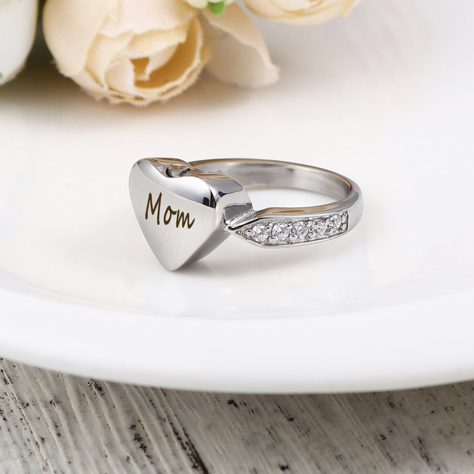 Personalized Cremation Ring, Custom Ring for Ashes, Memorial Keepsake, Free Jewelry Box & Filling Tool [Size 9, Text Engraving, 7-Font to Choose]