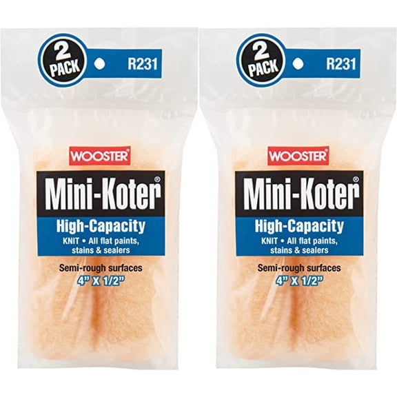 WOOSTER Mini-Koter R231-4 Mini Roller, 1/2 in Thick Nap, 4 in L, Fabric Cover
