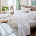 thumbnail image 4 of MooMee 100% Washed Cotton Sheet Set King Linen Like Textured Breathable Durable Soft Comfy 4pcs (Bright White), 4 of 6