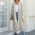 thumbnail image 2 of Jamicy Colorful Cardigan for Women Open Front Sweaters Fall Knit Long Cardigan Coat Fashion Wave Colorful Stripe Women's Sweater Outerwear with Pockets, 2 of 8