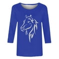 thumbnail image 4 of Fznquz Crewneck Women's T Shirts Blue Casual 3/4 Length Sleeve Tops Trendy Fall Animal Print Fashion,S, 4 of 4